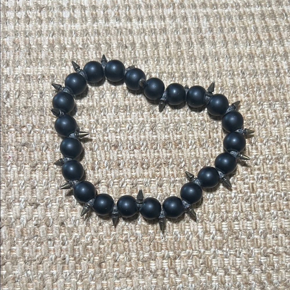 Black Beaded with Spikes Bracelet